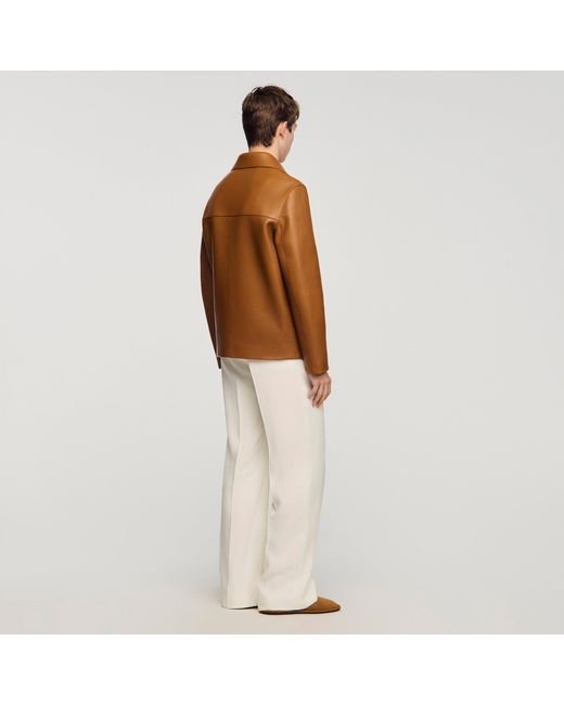 Sandro Brown Buttoned Lambskin Jacket for men