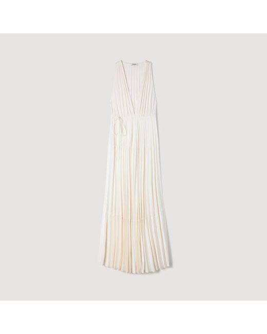 Sandro Natural Pleated Maxi Dress
