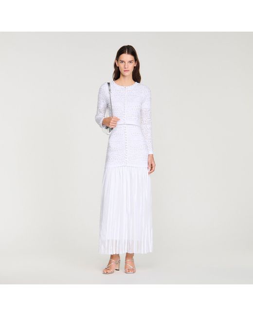 Sandro White Cropped Pearl Cardigan