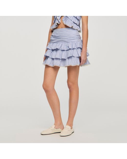 Sandro Blue Short Striped Ruffled Skirt