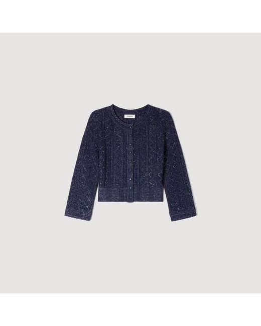 Sandro Blue Strass Knit Cropped Cardigan
