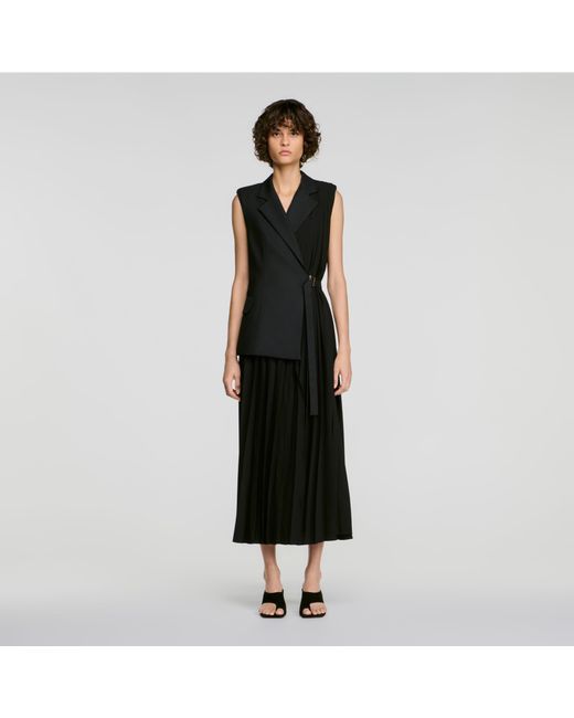 Sandro Black 2-In-1 Wraparound Maxi Dress