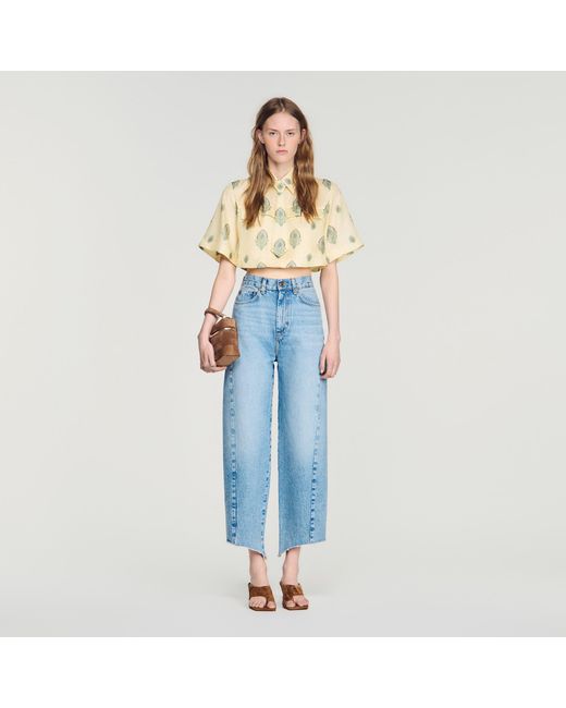 Sandro Blue Paisley Print Top With Removable Tie
