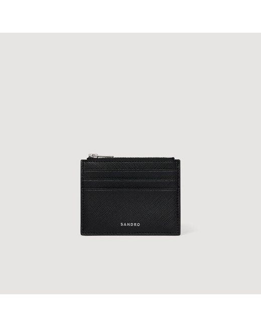 Sandro Black Reconstituted Leather Card Holder for men