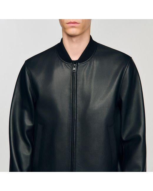 Sandro Black Leather Jacket for men