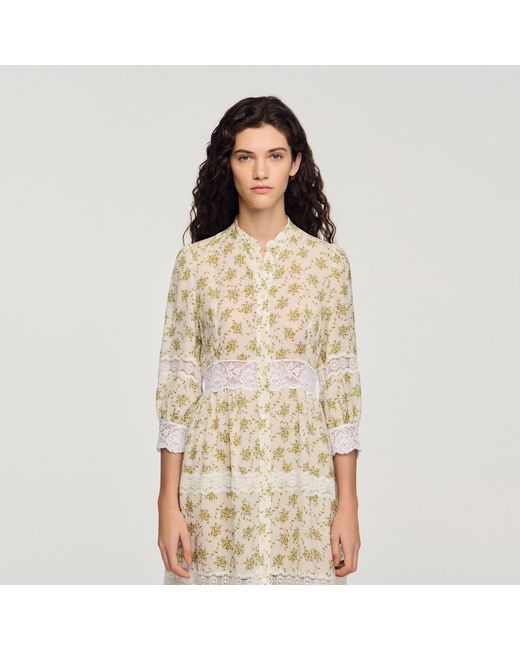 Sandro Natural Floral Lace Maxi Dress