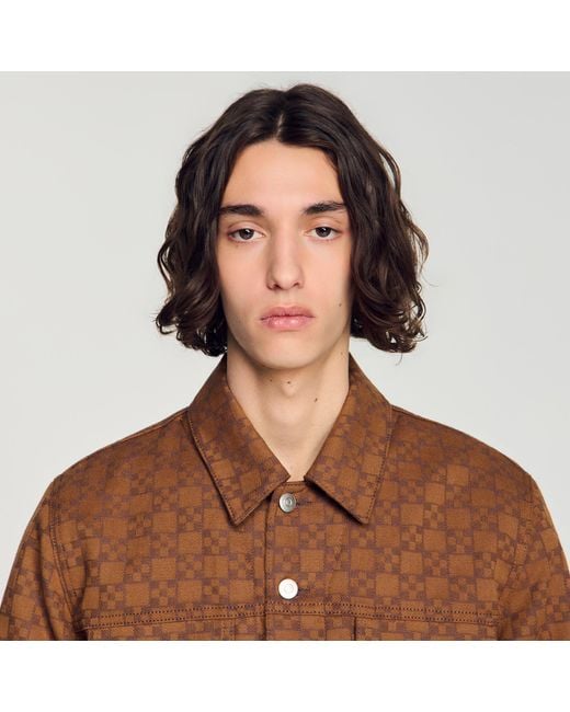 Sandro Brown Square Cross Denim Jacket for men