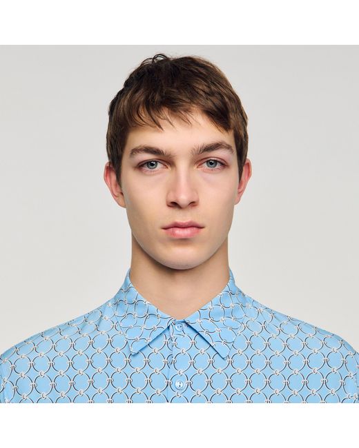 Sandro Blue Link Print Loose-Fit Shirt for men