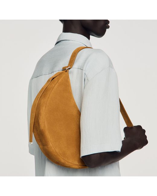 Sandro Brown Small Zipped Split Leather Hobo for men