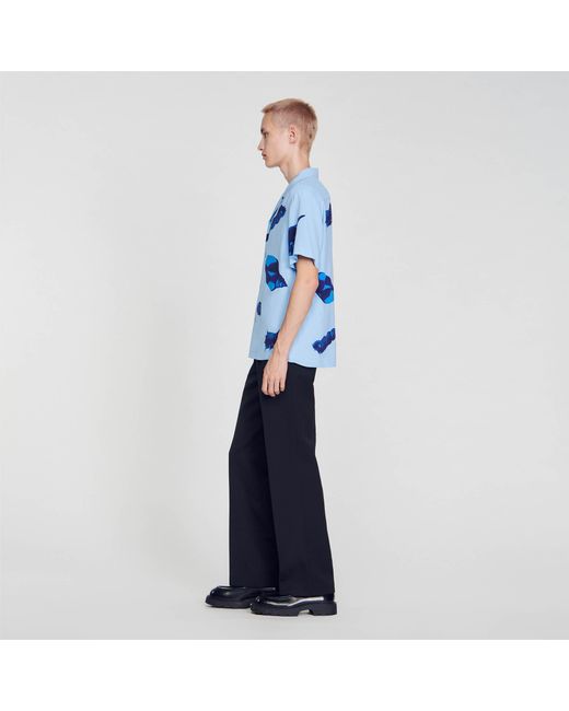 Sandro Blue Seashell-print Relaxed-fit Woven Shirt for men