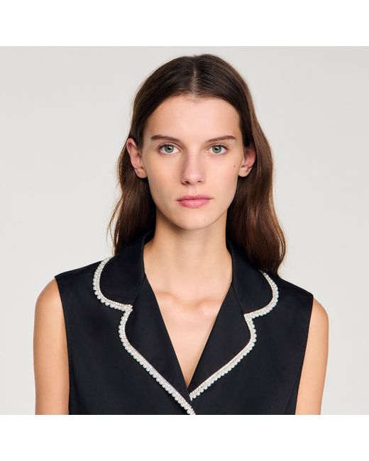 Sandro Blue Beaded Collar Top