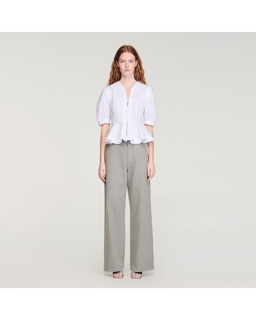 Sandro White Zipped Peplum Shirt