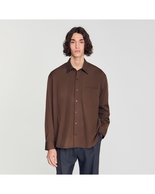 Sandro Brown Oversized Cotton Shirt for men