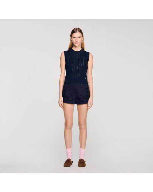 Sandro Blue Cropped Textured Knit Jumper