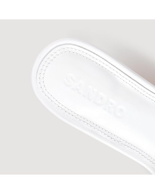 Sandro White Smooth Leather Heeled Mules