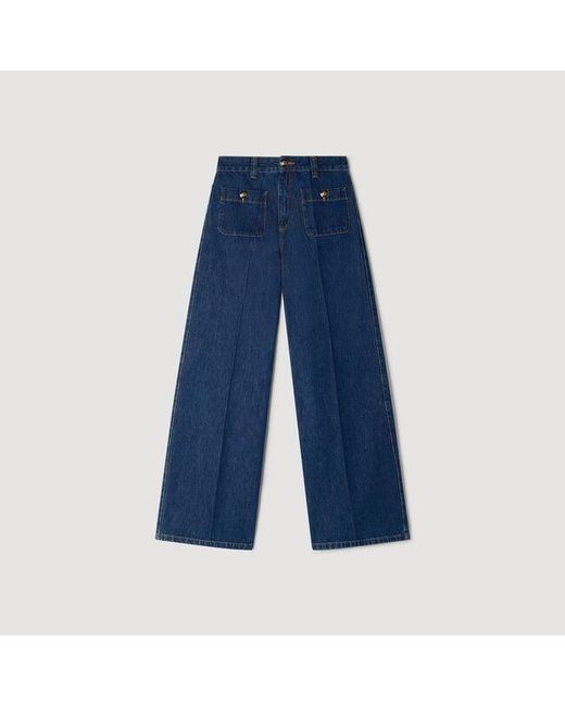 Sandro Blue Raw Straight Patch Pocket Jeans