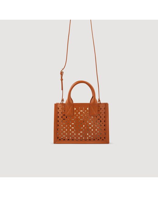 Sandro Brown Small Punched Leather Kasbah Tote