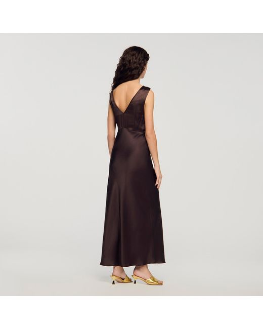 Sandro Brown Lace Collar Maxi Dress