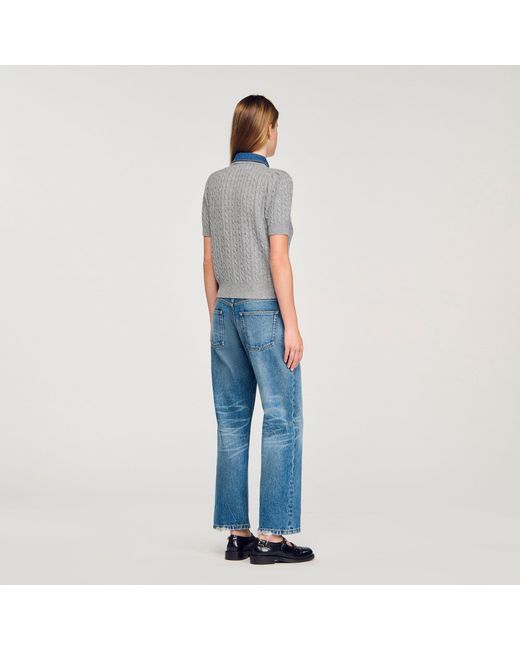 Sandro Blue Cardigan With Denim Collar