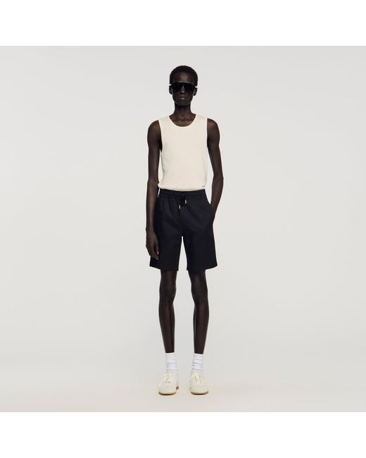 Sandro Black Cotton Shorts With Elastic Waist for men