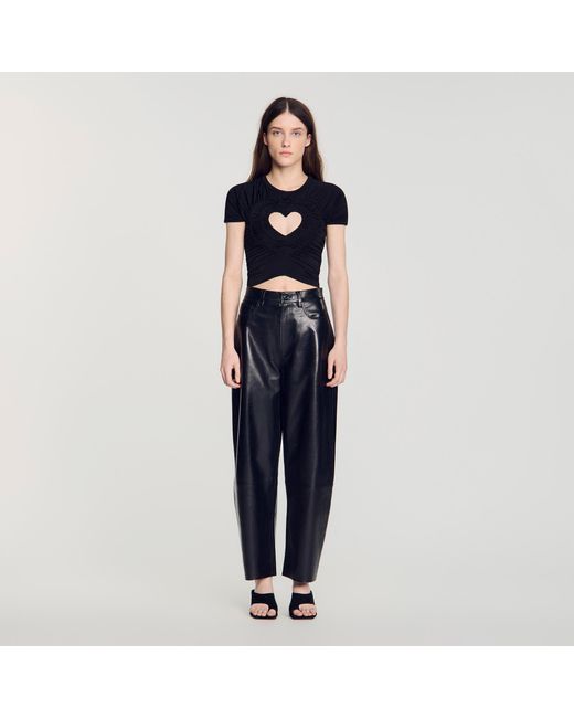 Sandro Blue Ruched Heart Cropped T-Shirt