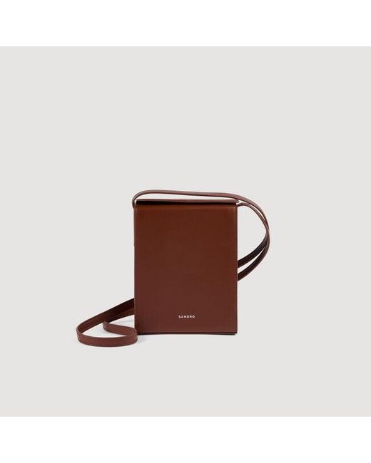 Sandro Brown Leather Logo Phone Holder for men