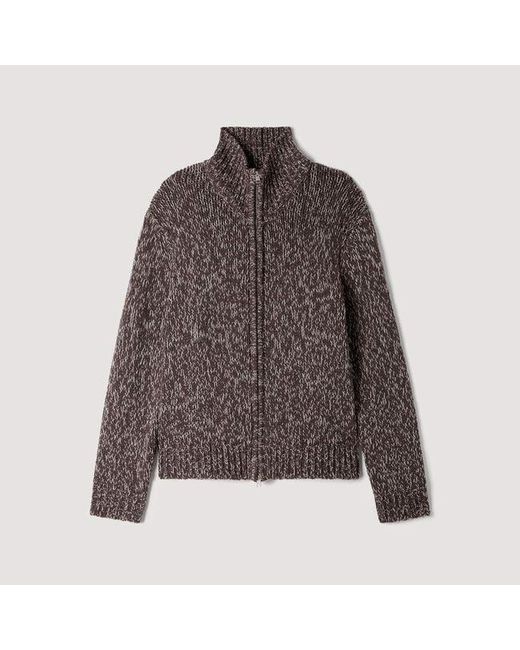 Sandro Brown Zipped Wool Cardigan for men