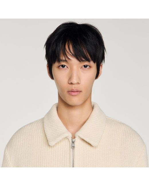 Sandro Natural Knit-Effect Regular-Collar Jacket for men
