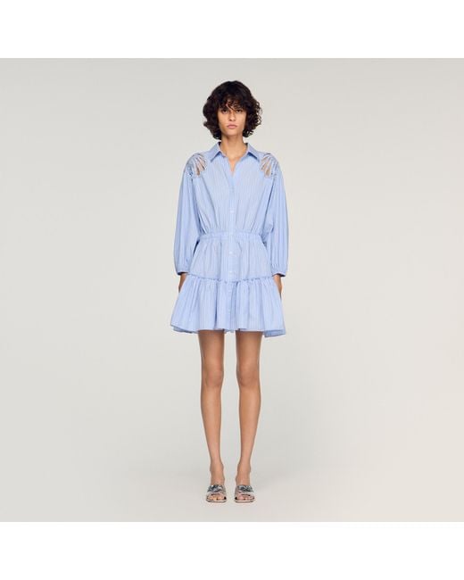Sandro Blue Short Striped Cotton Dress