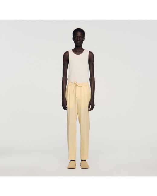 Sandro Natural Elasticated Linen Trousers for men