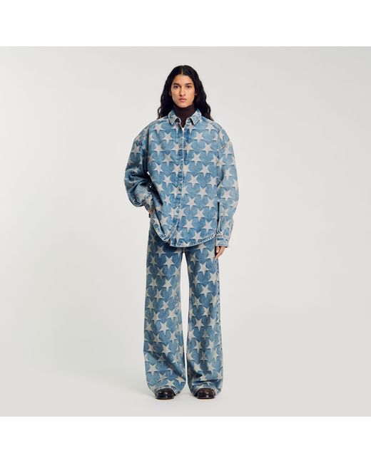 Sandro Blue Starry Denim Overshirt Jacket