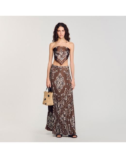 Sandro Multicolor Pleated Maxi Skirt With Bandana Motif