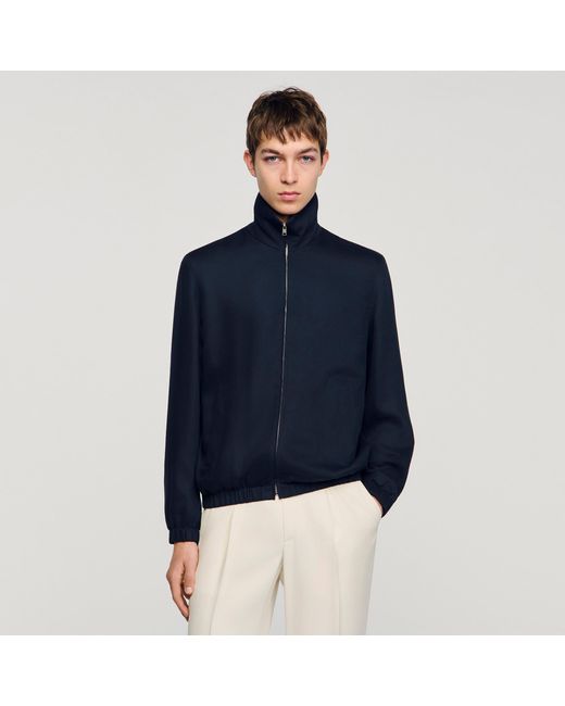 Sandro Blue Standing Collar Zip-Up Jacket for men