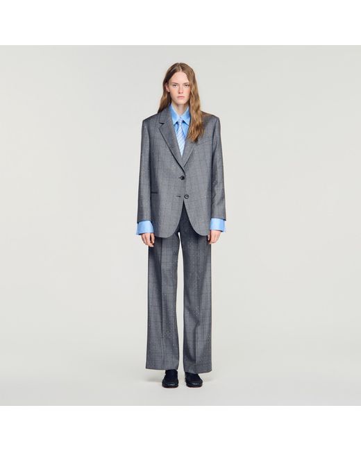 Sandro Blue Checked Wool Jacket
