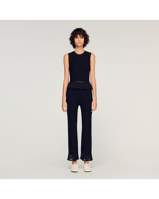 Sandro Blue Ruffled Knit Trousers