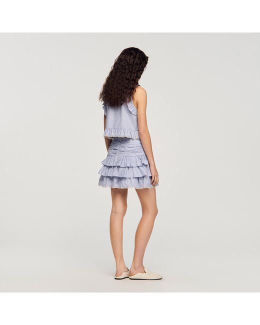 Sandro Blue Short Striped Ruffled Skirt