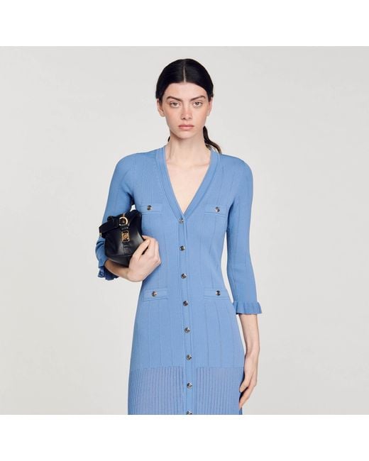Sandro Long Knitted Dress in Blue | Lyst UK Sandro Long Knitted Dress in Blue | Lyst UK