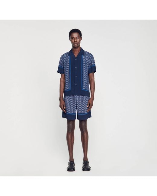 Sandro Blue Short-Sleeved Patterned Shirt for men