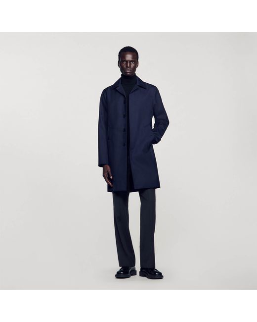 Sandro Blue Waterproof Technical Fabric Coat for men