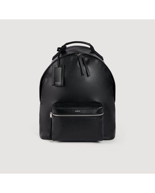 Sandro Black Reconstituted Leather Rucksack for men