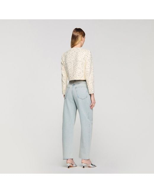 Sandro Blue Cropped Sequinned Cotton Jacket