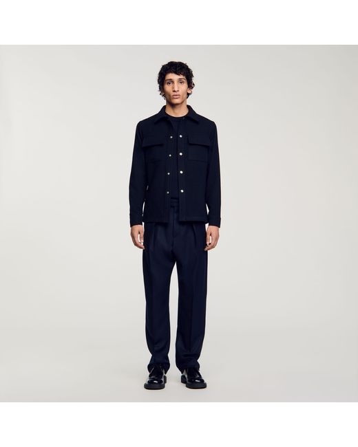 Sandro Blue Wool Overshirt for men