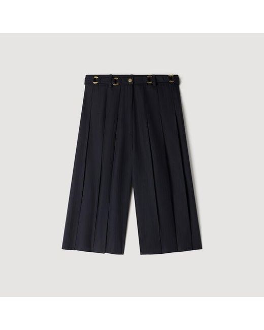 Sandro Blue Long Pleated Wool Shorts