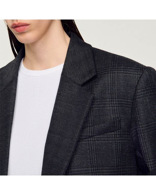 Sandro Checked Suit Jacket in Black Lyst UK