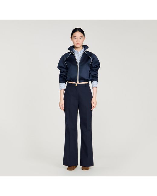 Sandro Blue Wide-Leg Wool Trousers