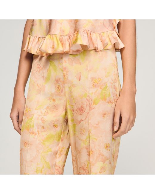 Sandro Natural Floral-Print Floaty Trousers