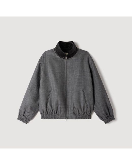 Sandro Blue Oversized Leather-Collar Jacket