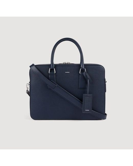 Sandro Blue Large Grained Leather Briefcase for men