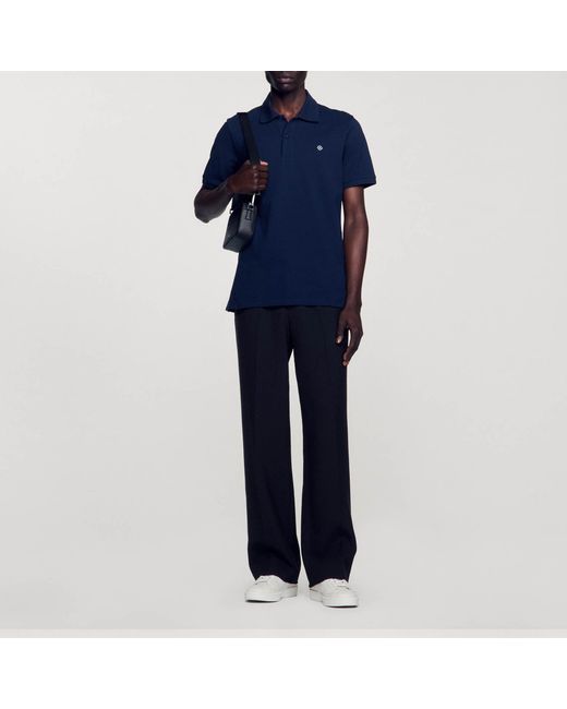 Sandro Blue Polo Shirt With Square Cross Patch for men