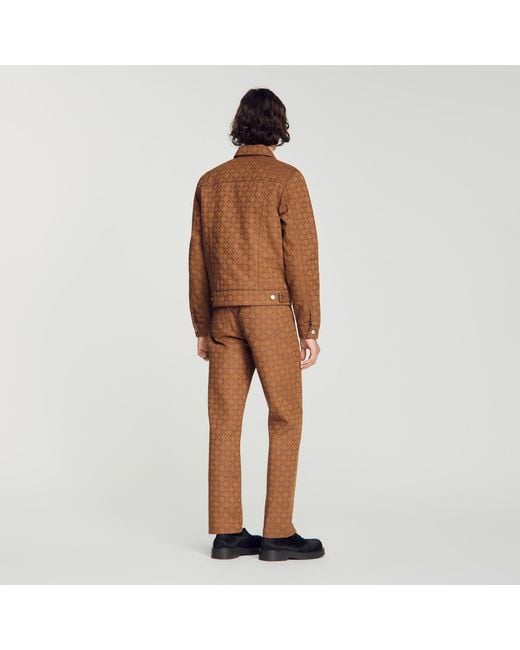 Sandro Brown Square Cross Denim Jacket for men